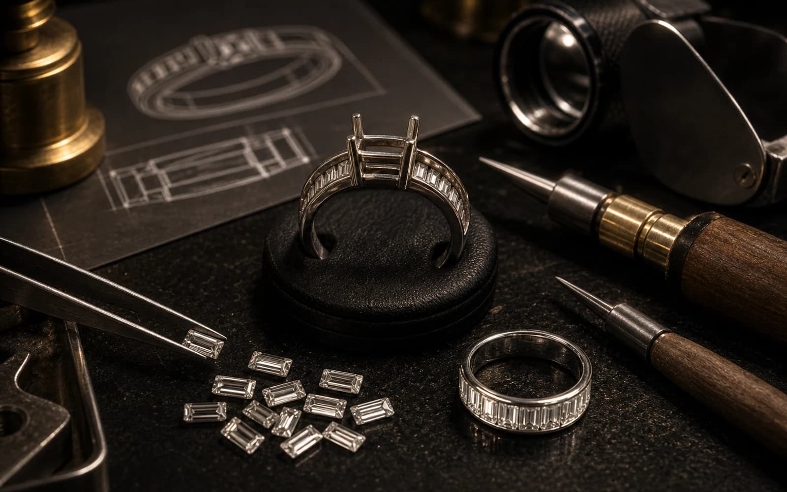 Baguette Stone Setting in Custom Jewelry: Stones & Enamel guide with jewelry production details by DMJ Concept in Thailand