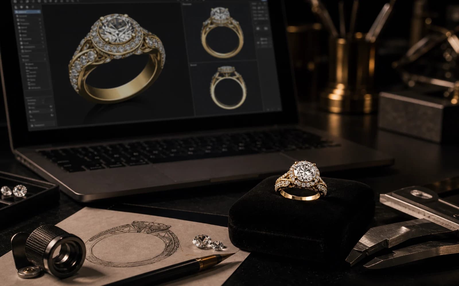 CAD Rendering vs Physical Sample in Jewelry Production: CAD Design guide with jewelry production details by DMJ Concept in Thailand