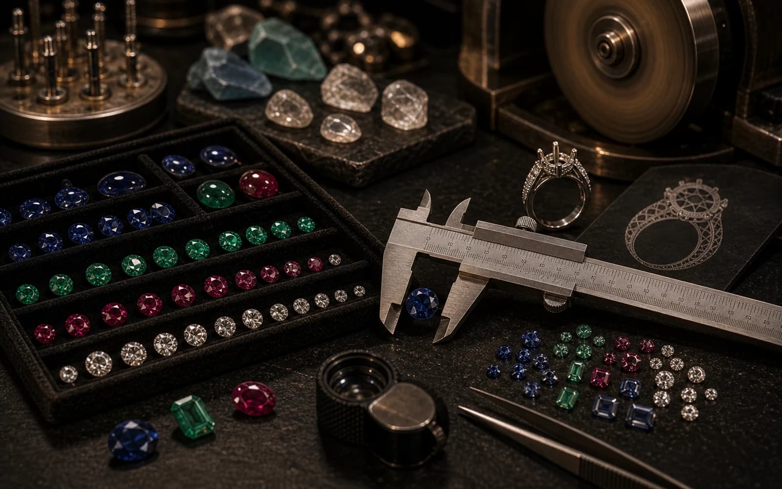 Gemstone Cutting and Calibration for Jewelry Production: Stones & Enamel guide with jewelry production details by DMJ Concept in Thailand