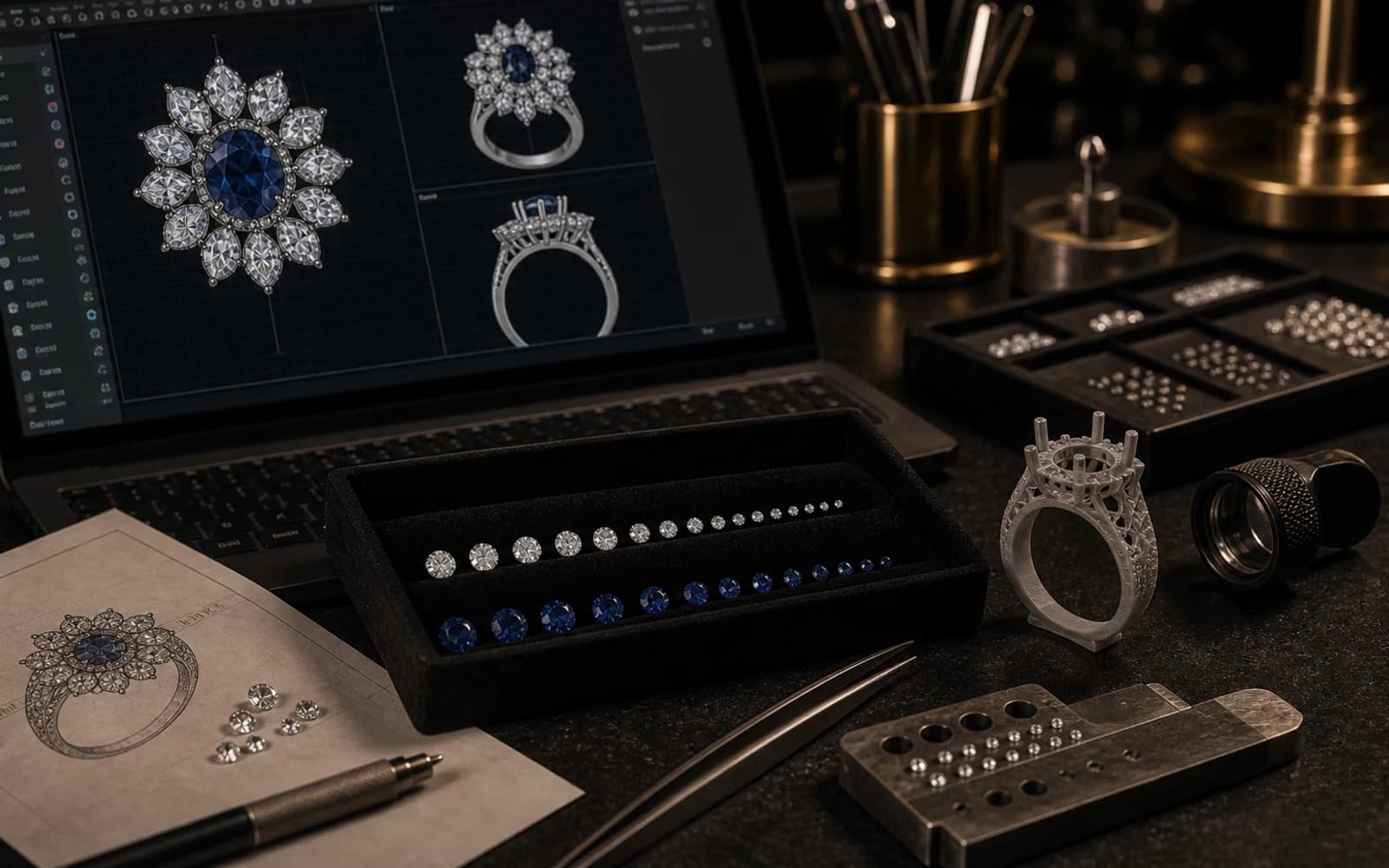 Stone Layout Planning in CAD Jewelry Design: CAD Design guide with jewelry production details by DMJ Concept in Thailand