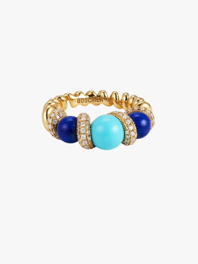 18K Lapis, Turqoise and Diamond Gumball Slinkee Ring