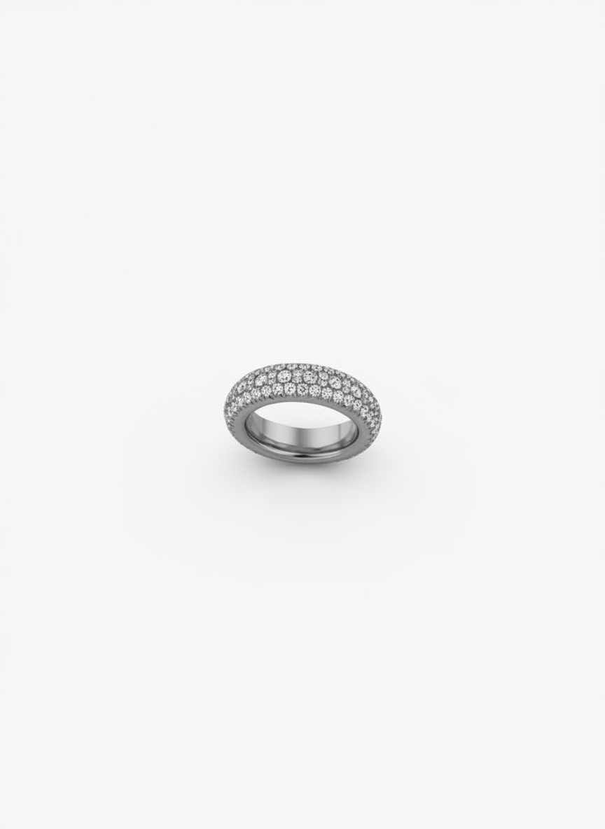 Architectural Pavé Statement Ring: CAD Visualization CAD render