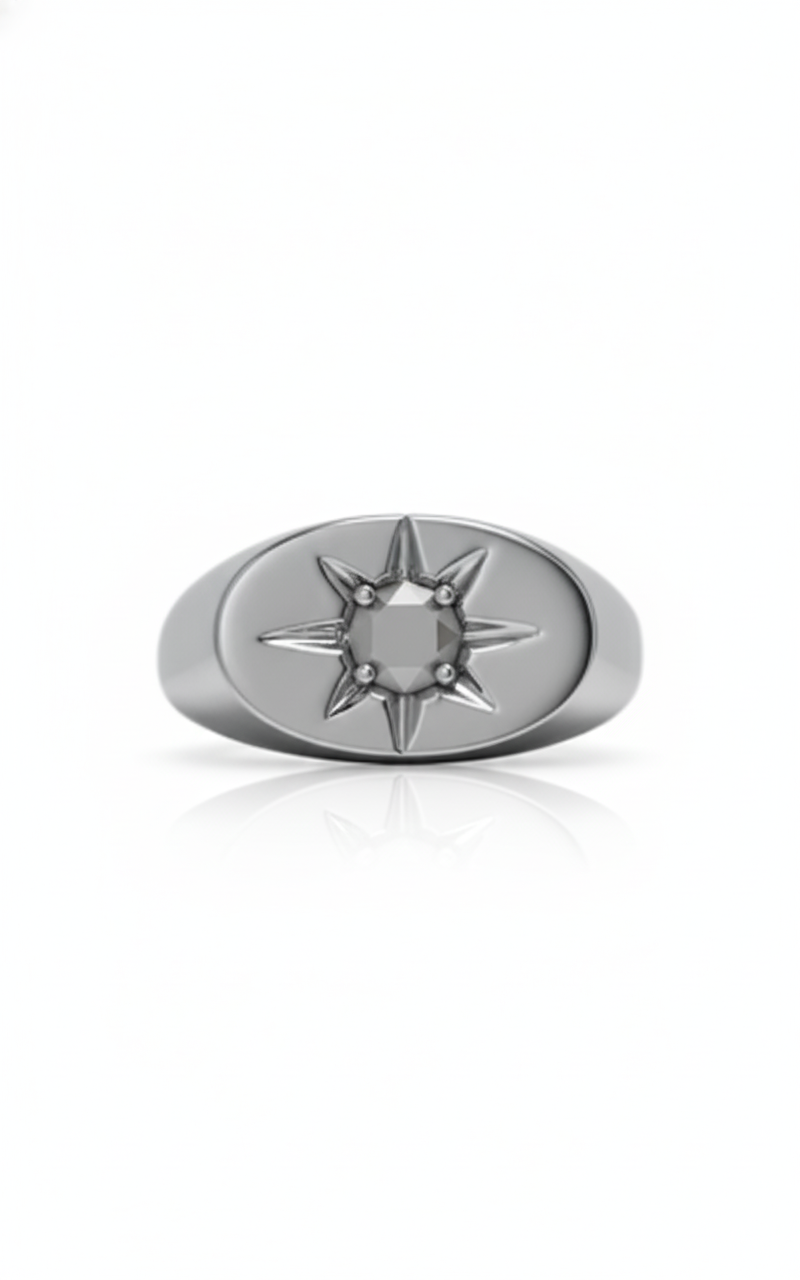 CAD Design Blueprint: Grand Starburst Oval Signet Ring CAD render
