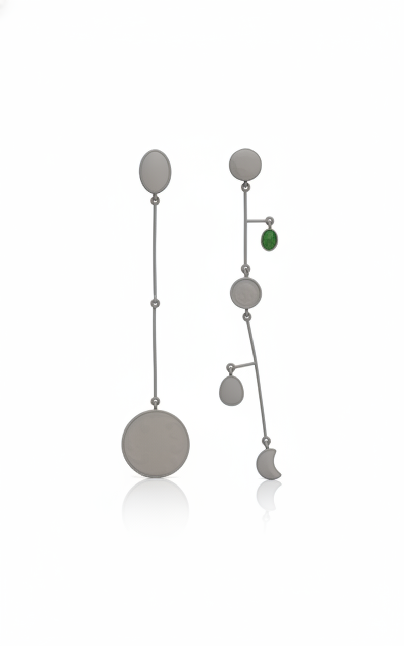 Kinetic Asymmetry: Multi-Material Drop Earring Design with 18K Gold Plating CAD render