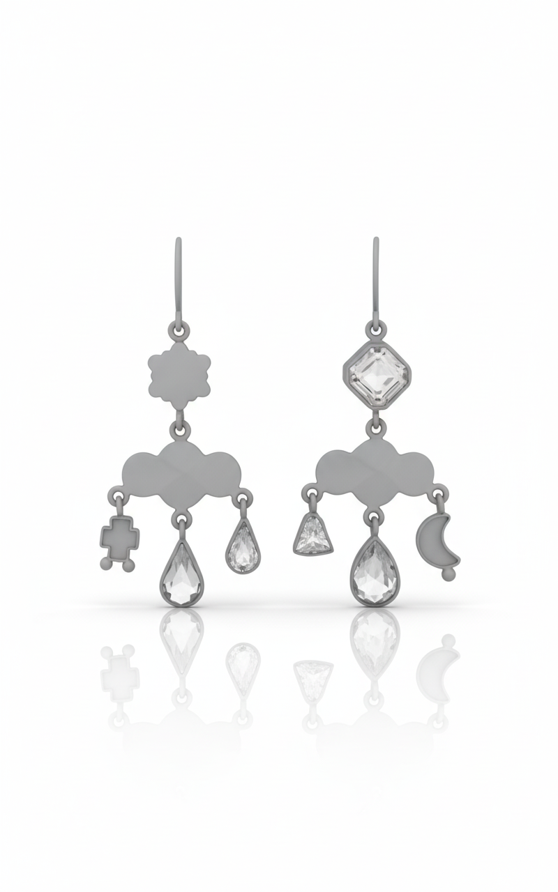 Precision-Engineered Vintage Girandole Earrings with Electroplated Finish and Crystal Embellishments CAD render
