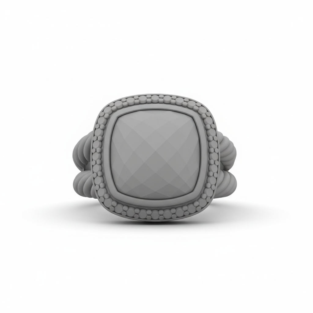 Refined CAD Design Study: Statement Ring with Hematite and Diamond Accents CAD render